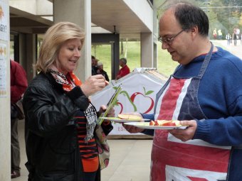 Mark Chivers tempting visitors to taste our English Apples