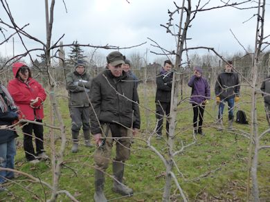 Brian and students in the Huxley Training Orchard